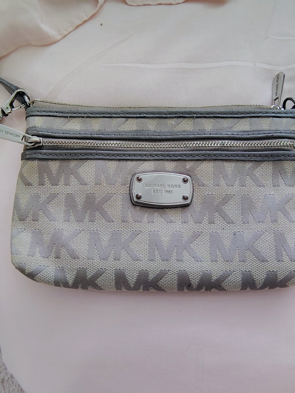 Michael Kors Gray MK Logo Wristlet Pouch